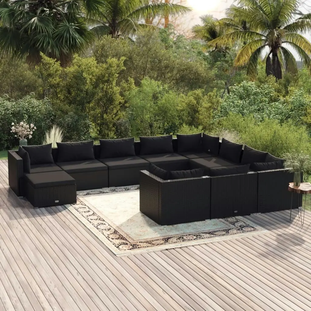 11 Piece Garden Lounge Set with Cushions Poly Rattan Black 3102696