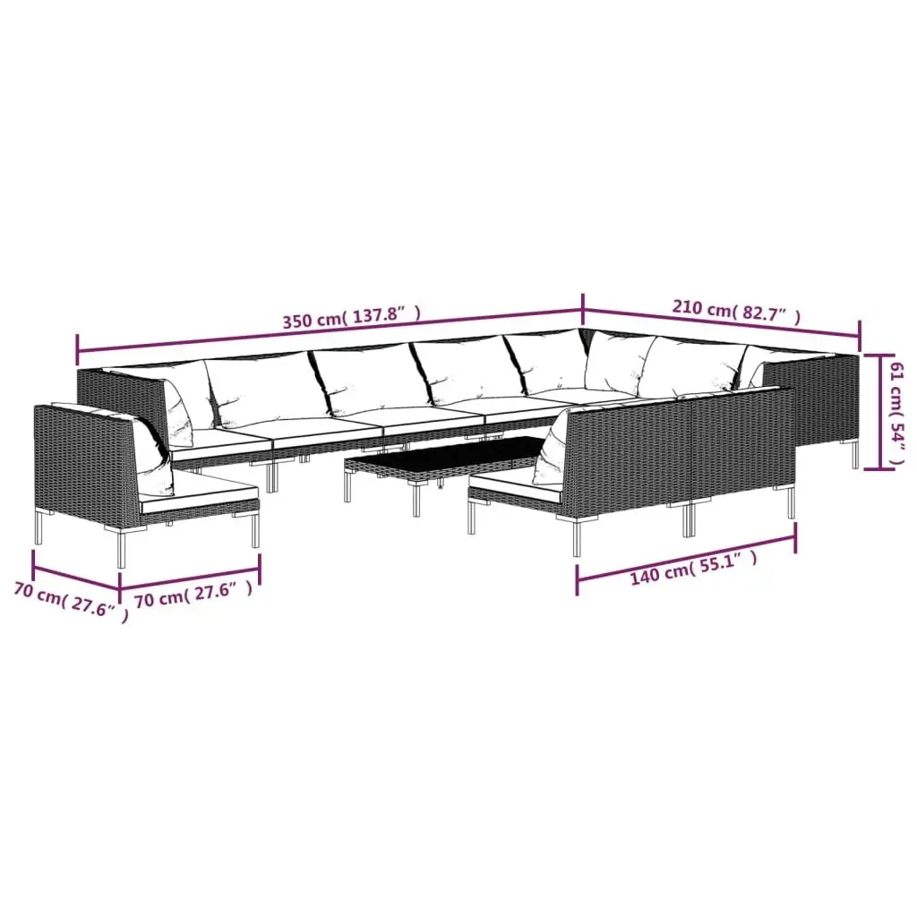 11 Piece Garden Lounge Set with Cushions Poly Rattan Dark Grey 3099879