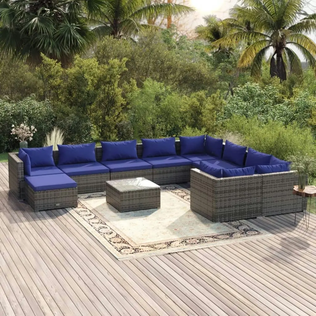 11 Piece Garden Lounge Set with Cushions Poly Rattan Grey 3102694