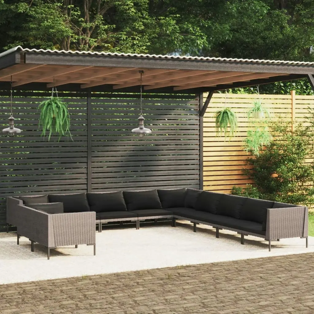 11 Piece Garden Lounge Set with Cushions Poly Rattan Dark Grey 3099900