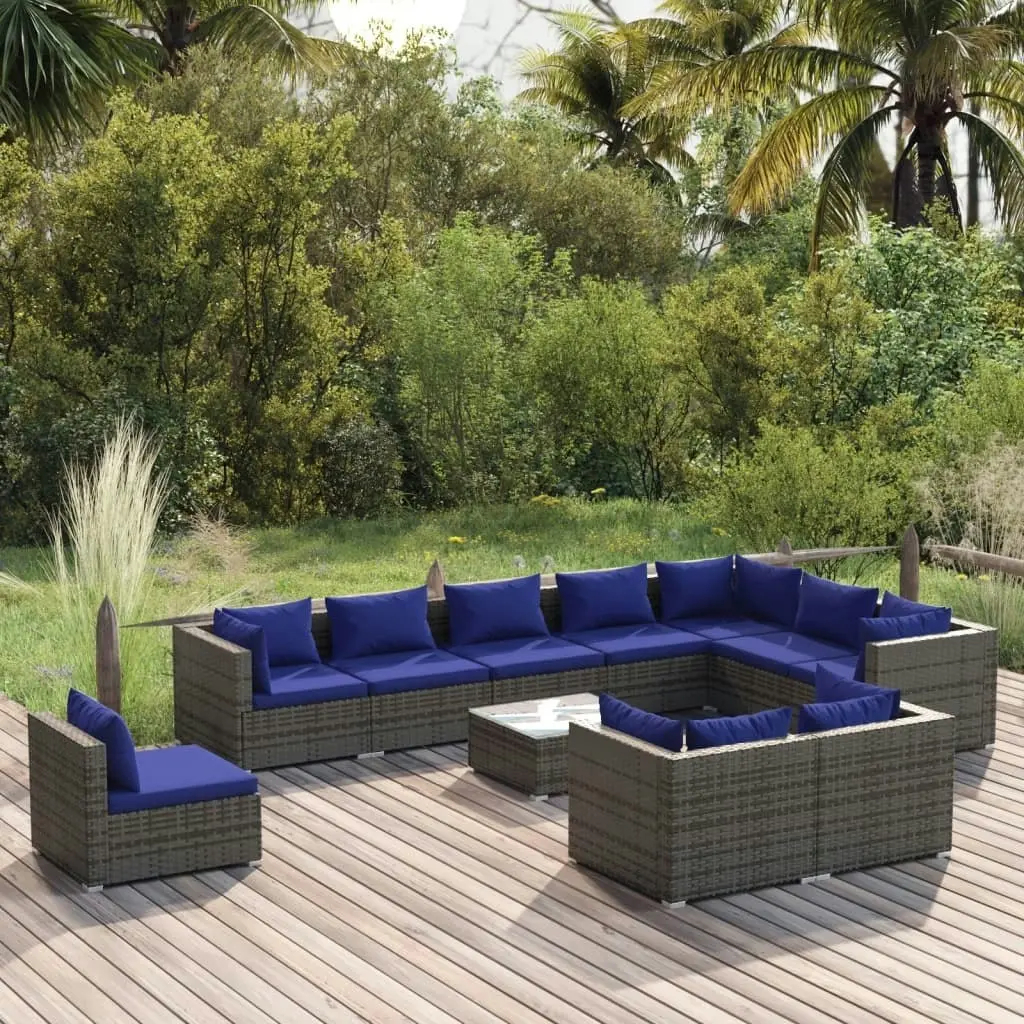 11 Piece Garden Lounge Set with Cushions Poly Rattan Grey 3102670