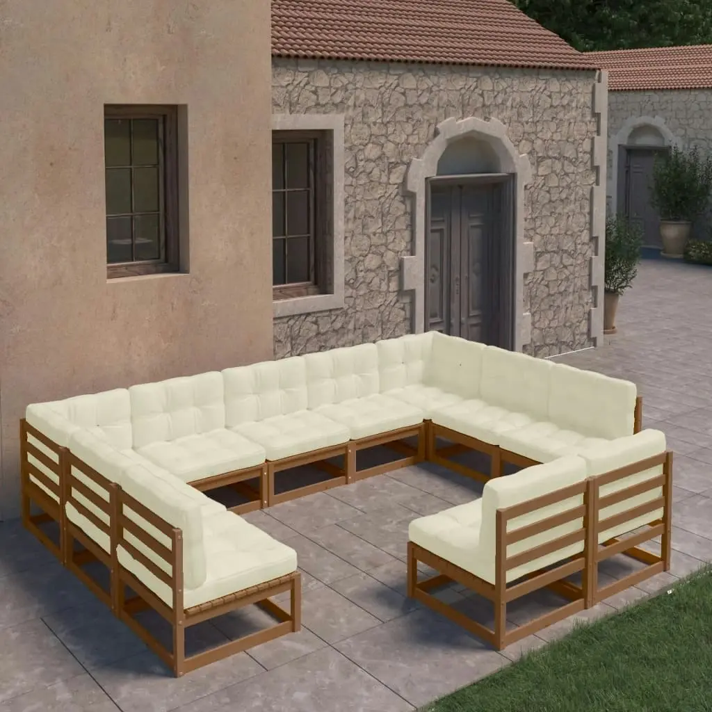 11 Piece Garden Lounge Set&Cushions Honey Brown Solid Pinewood 3077227