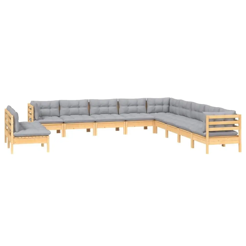 11 Piece Garden Lounge Set with Grey Cushions Solid Pinewood 3096850