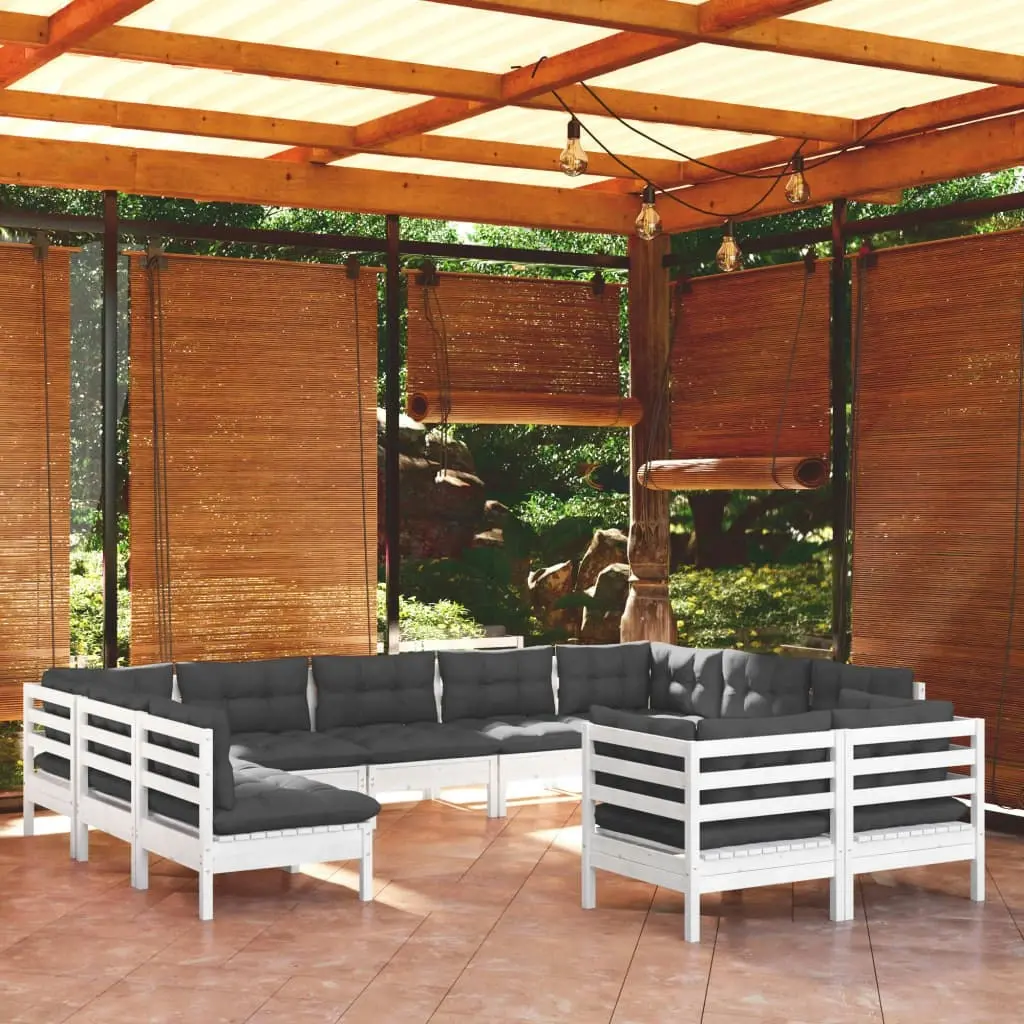 11 Piece Garden Lounge Set with Cushions White Solid Pinewood 3097260