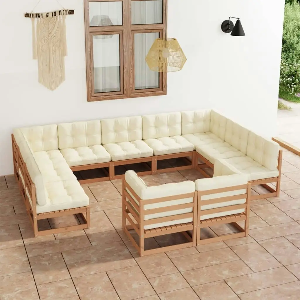 11 Piece Garden Lounge Set&Cushions Honey Brown Solid Pinewood 3077267