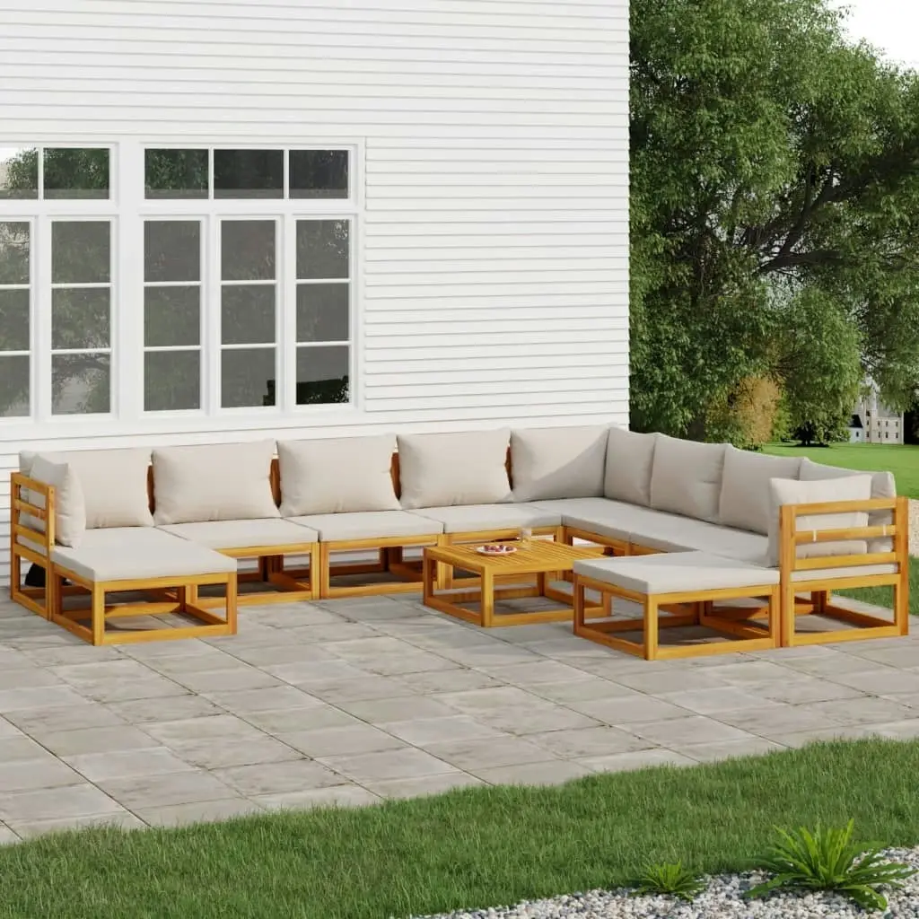 11 Piece Garden Lounge Set with Light Grey Cushions Solid Wood 3155293