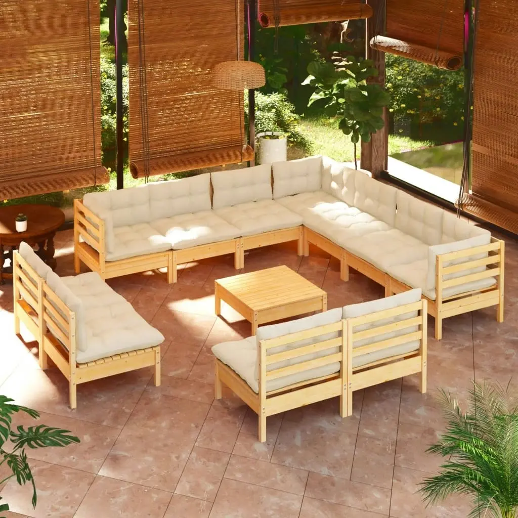 12 Piece Garden Lounge Set with Cream Cushions Solid Pinewood 3096869