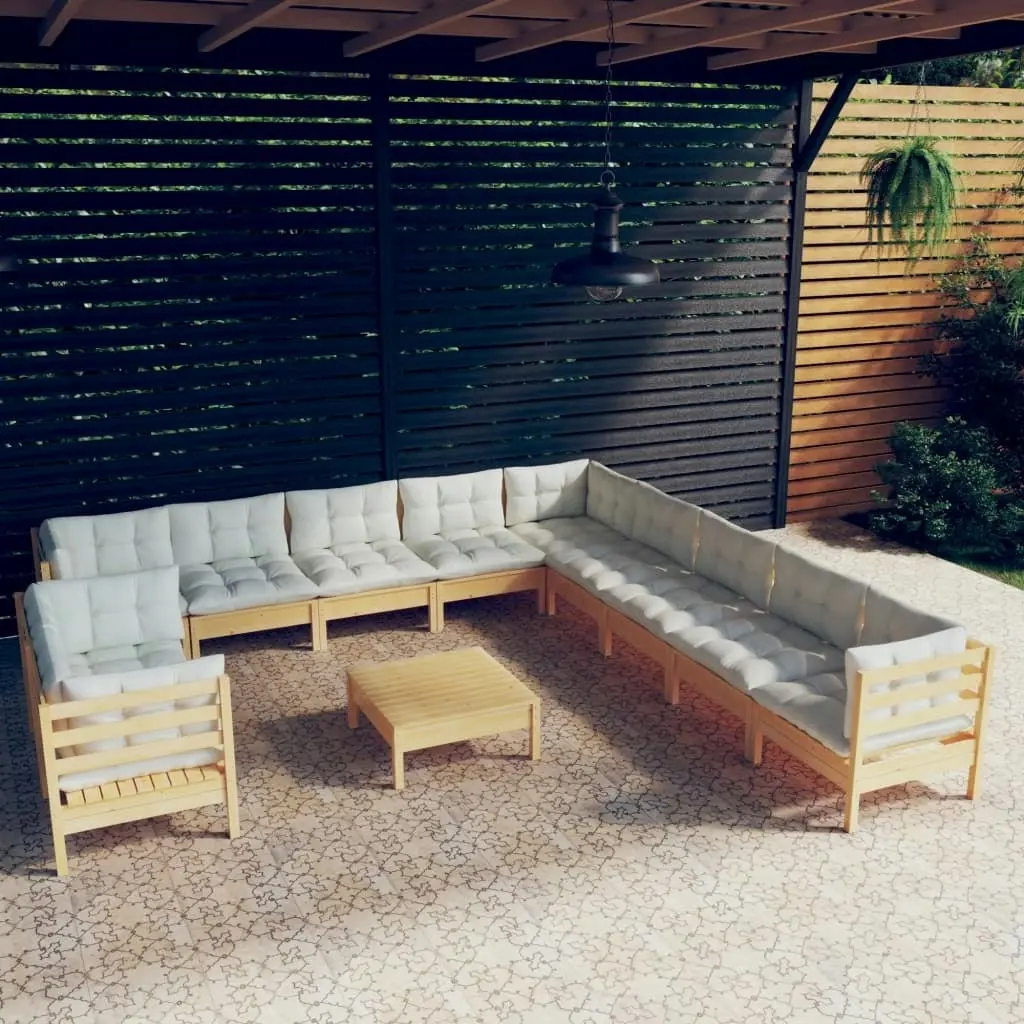 12 Piece Garden Lounge Set with Cream Cushions Solid Pinewood 3096929