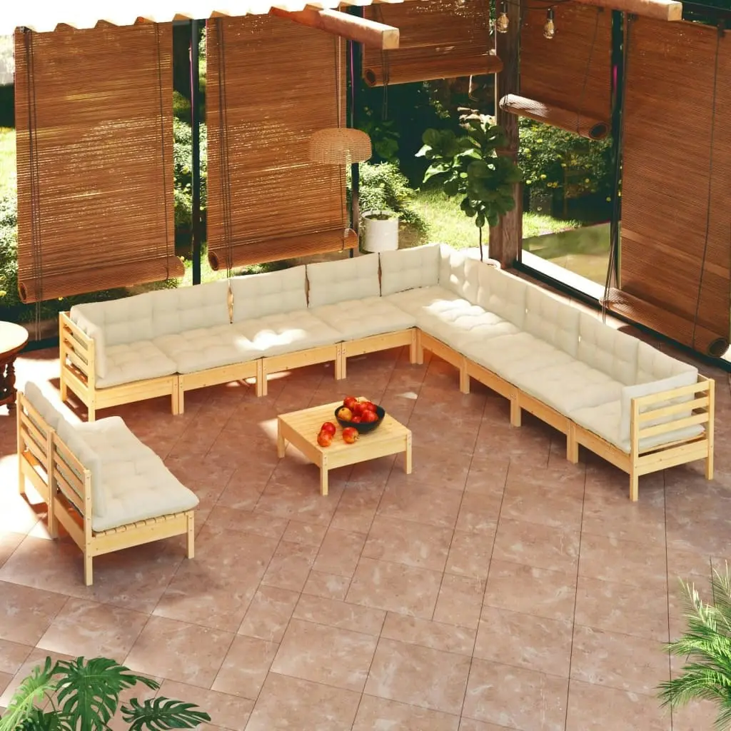 12 Piece Garden Lounge Set with Cream Cushions Solid Pinewood 3096857