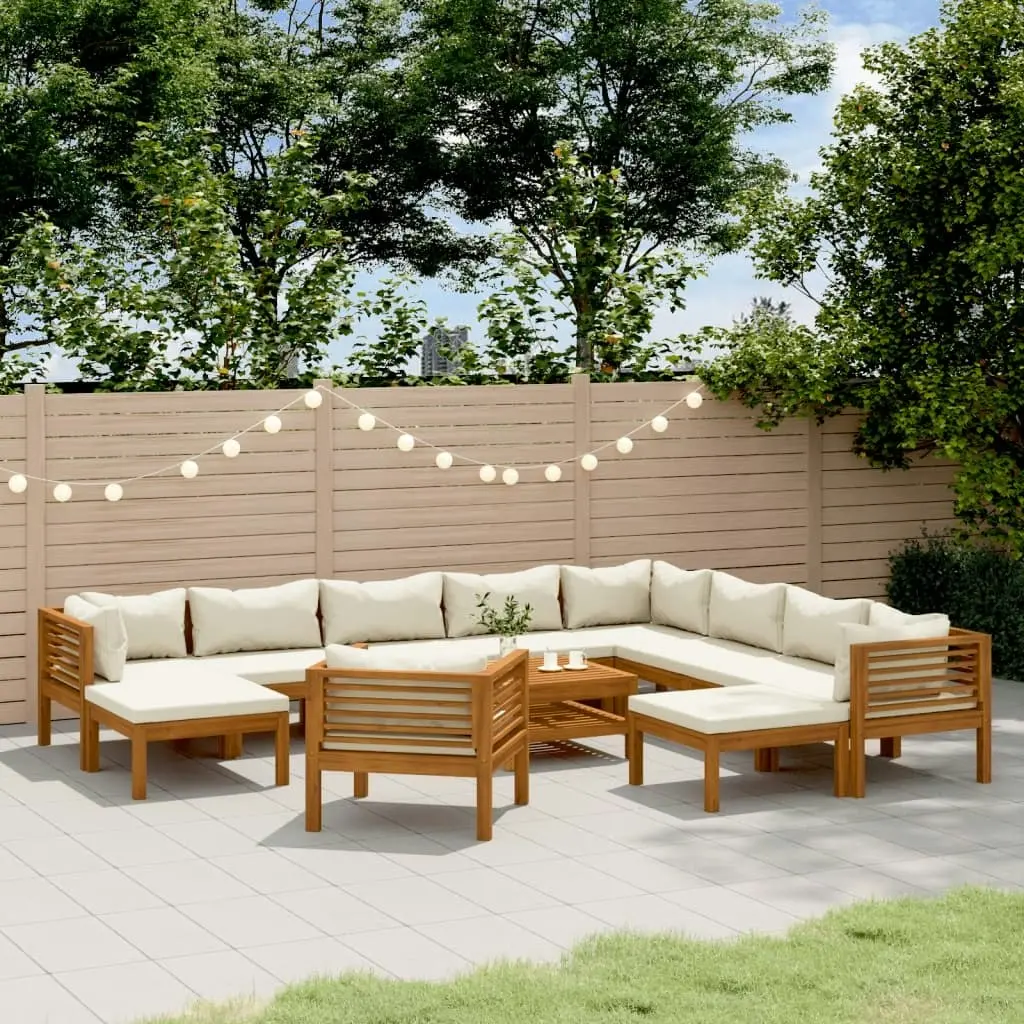 12 Piece Garden Lounge Set with Cream Cushion Solid Acacia Wood 3086943