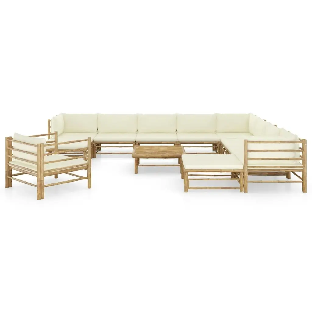 12 Piece Garden Lounge Set with Cream White Cushions Bamboo 3058225