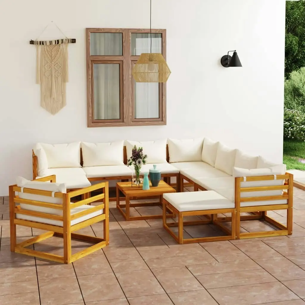 12 Piece Garden Lounge Set with Cushion Cream Solid Acacia Wood 3057649