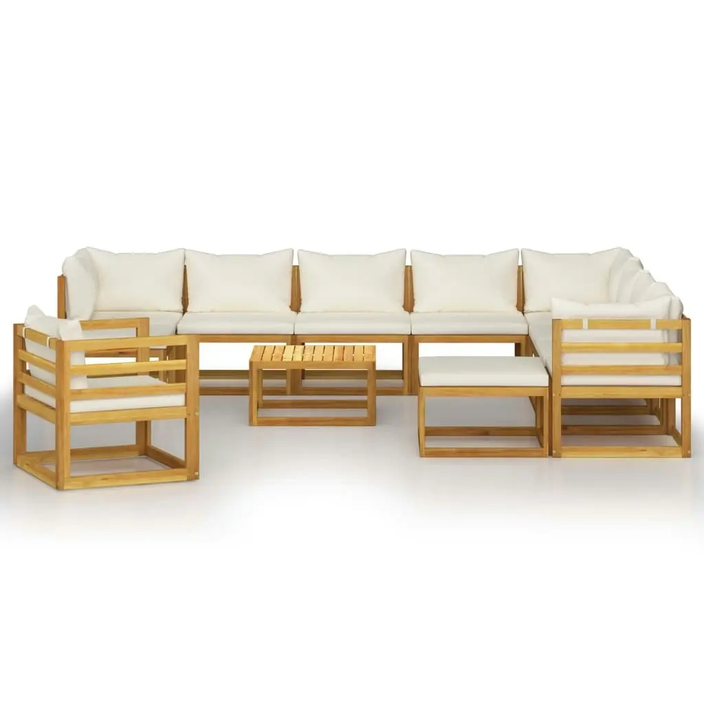 12 Piece Garden Lounge Set with Cushion Cream Solid Acacia Wood 3057649