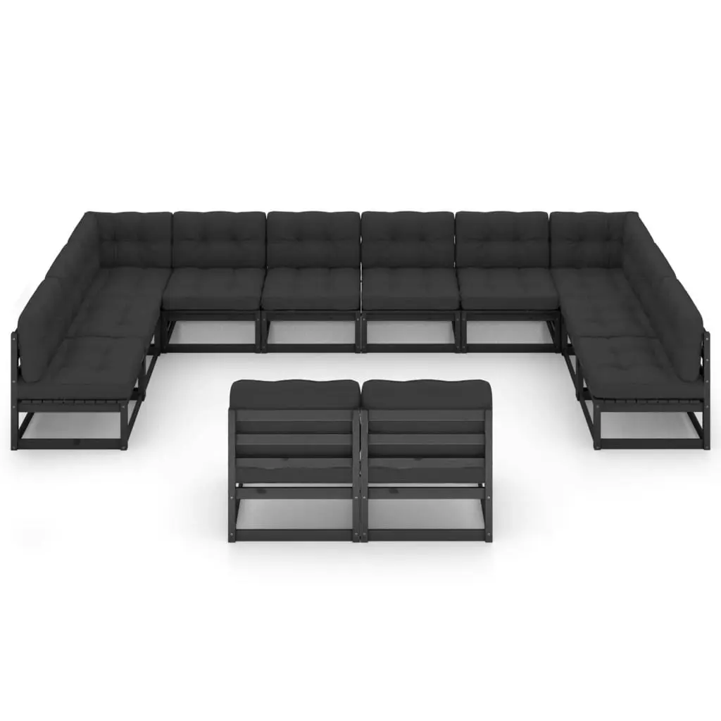 12 Piece Garden Lounge Set with Cushions Black Solid Pinewood 3077238