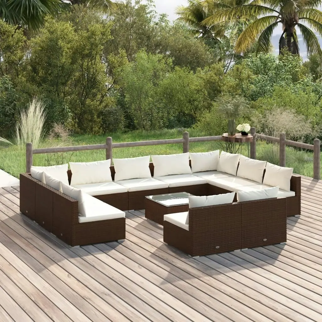 12 Piece Garden Lounge Set with Cushions Brown Poly Rattan 3102130