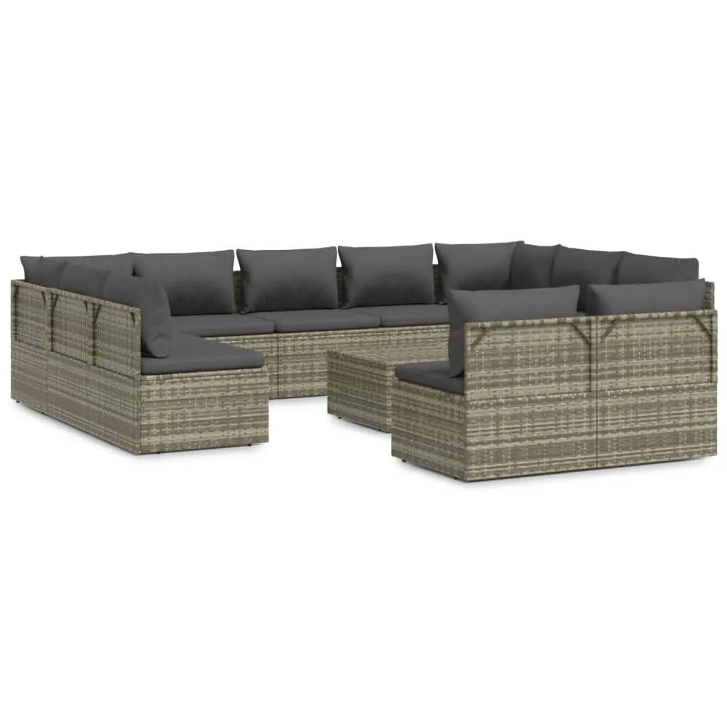 12 Piece Garden Lounge Set with Cushions Grey Poly Rattan 3157346