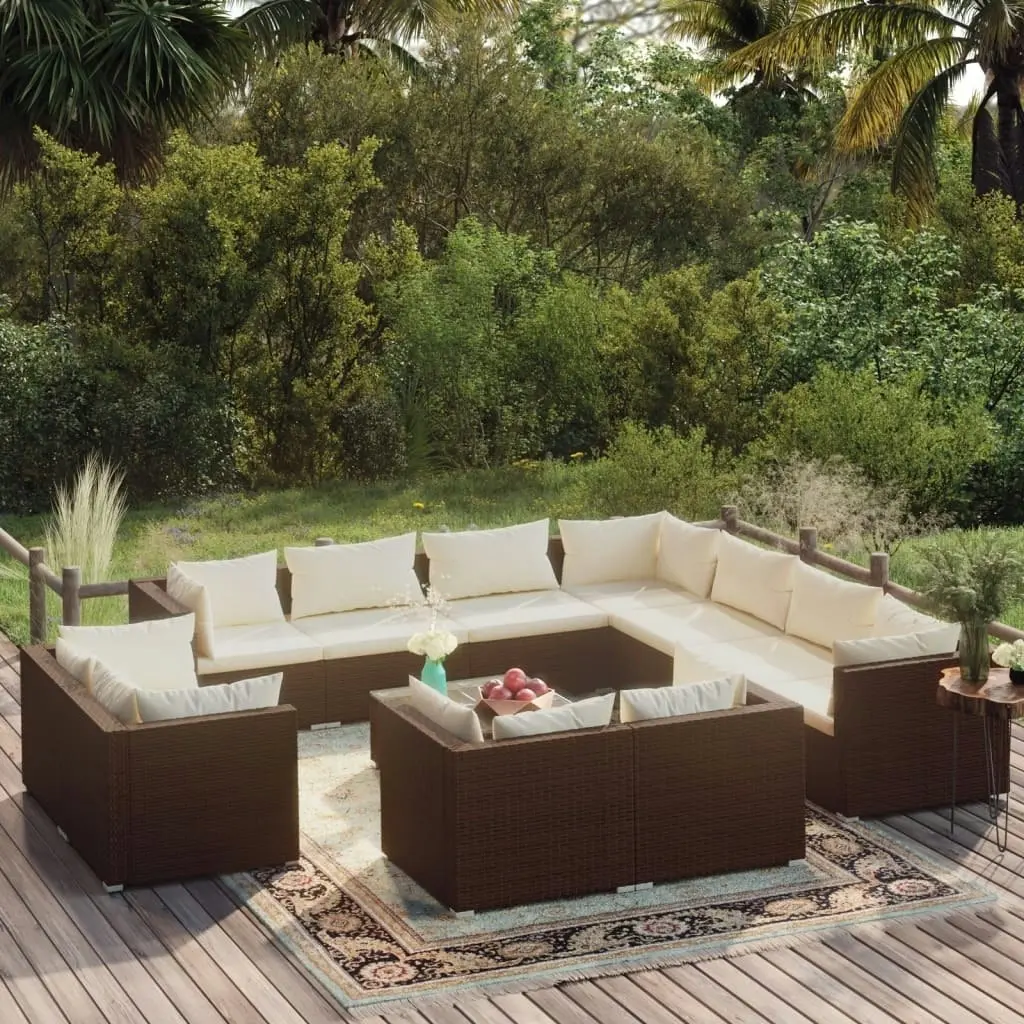 12 Piece Garden Lounge Set with Cushions Brown Poly Rattan 3102882