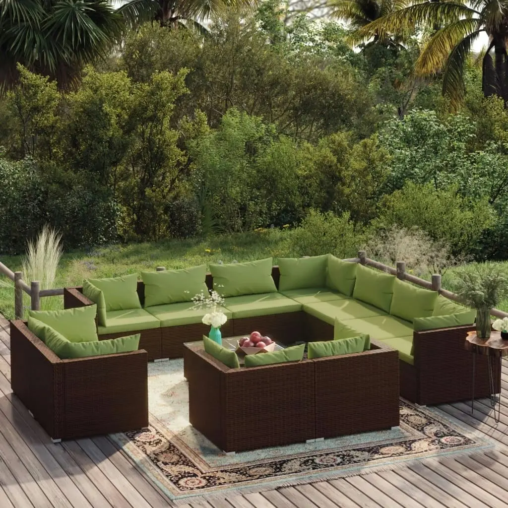 12 Piece Garden Lounge Set with Cushions Brown Poly Rattan 3102884