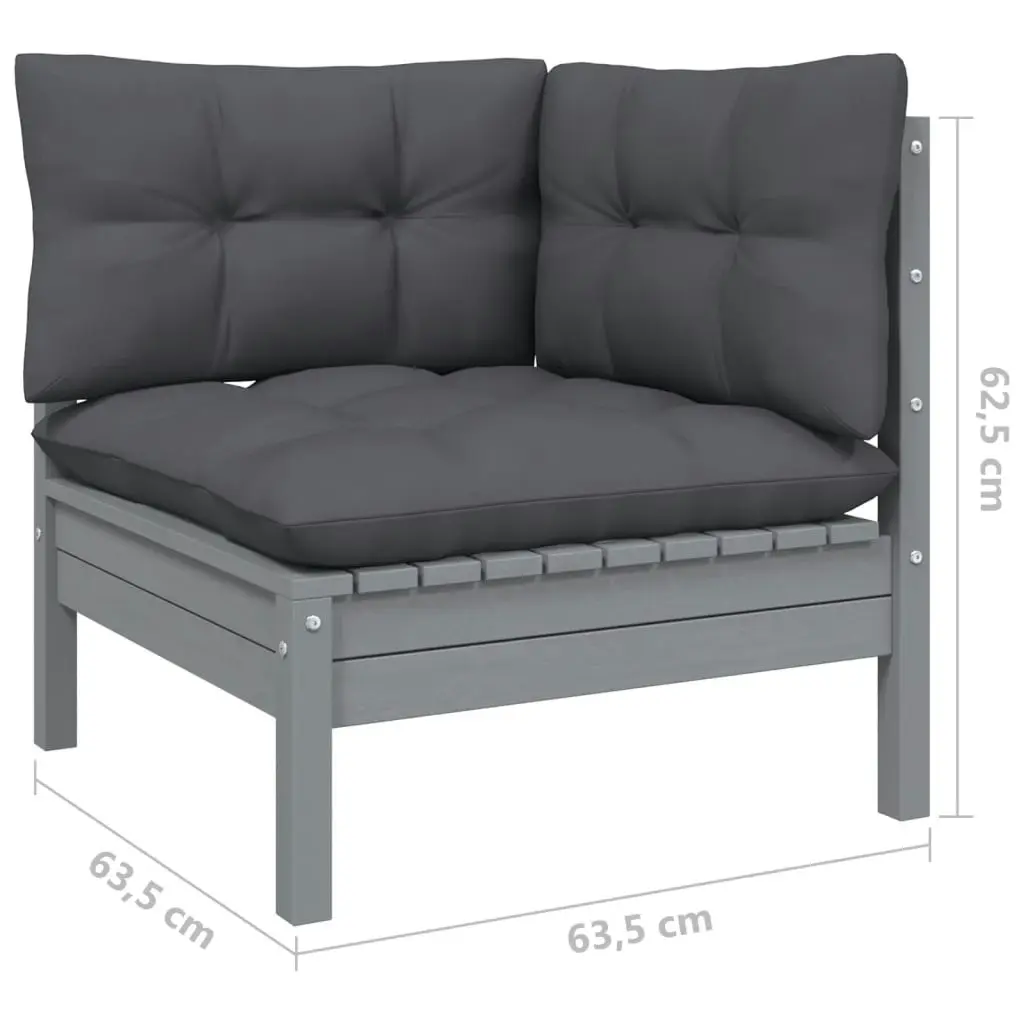 12 Piece Garden Lounge Set with Cushions Grey Solid Pinewood 3096949