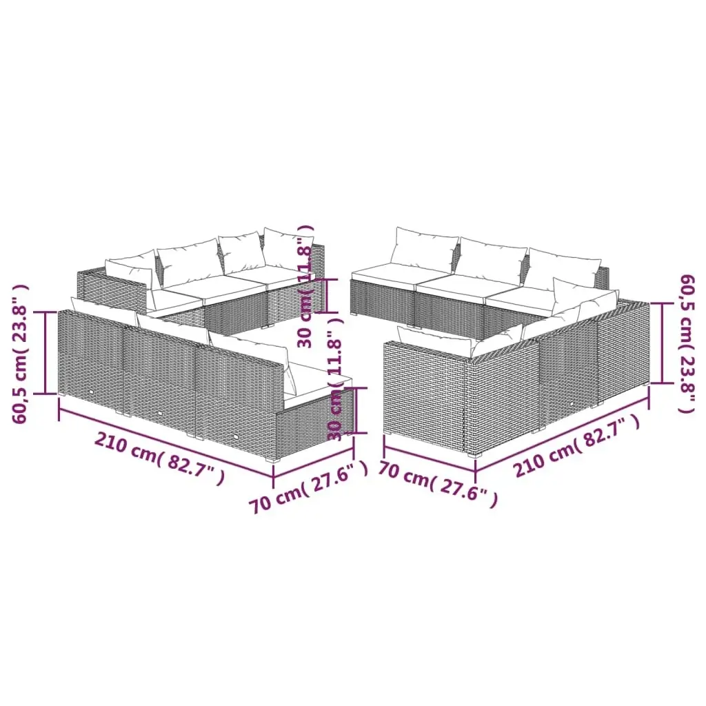 12 Piece Garden Lounge Set with Cushions Poly Rattan Brown 3101588