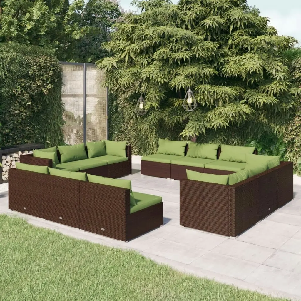 12 Piece Garden Lounge Set with Cushions Poly Rattan Brown 3101588