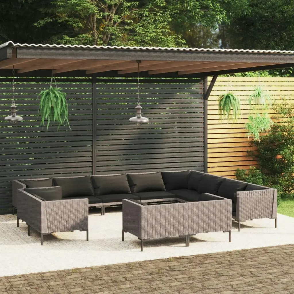 12 Piece Garden Lounge Set with Cushions Poly Rattan Dark Grey 3099904