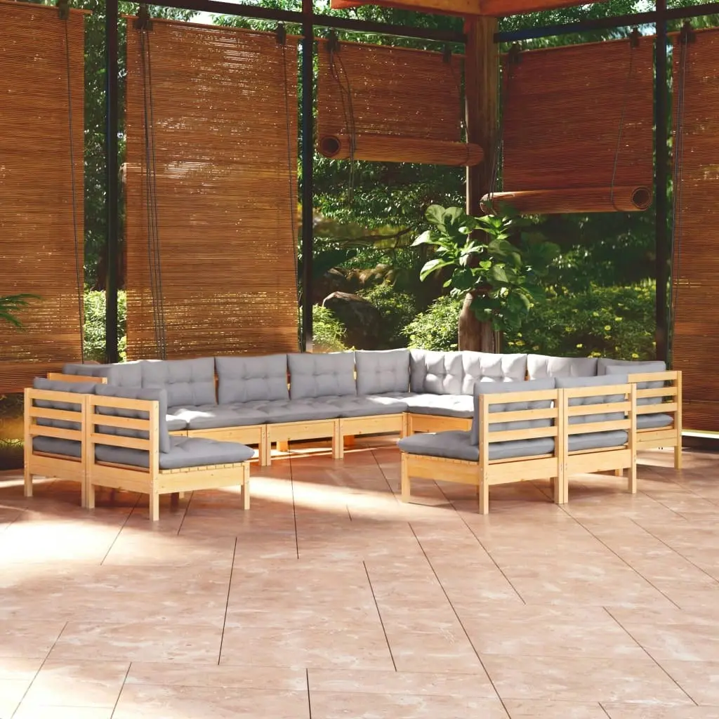 12 Piece Garden Lounge Set with Grey Cushions Solid Pinewood 3096874