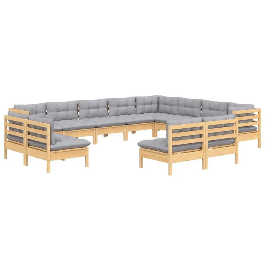 12 Piece Garden Lounge Set with Grey Cushions Solid Pinewood 3096874