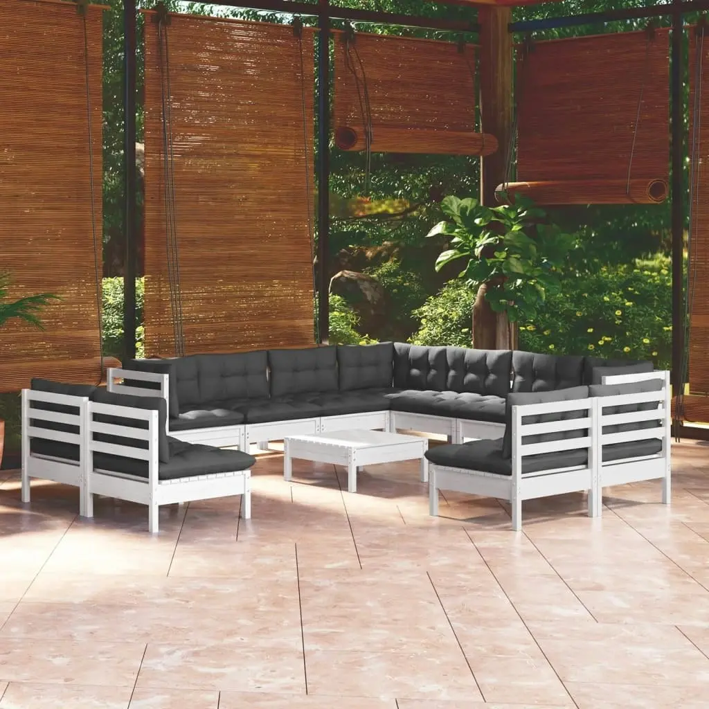 12 Piece Garden Lounge Set with Cushions White Solid Pinewood 3096870