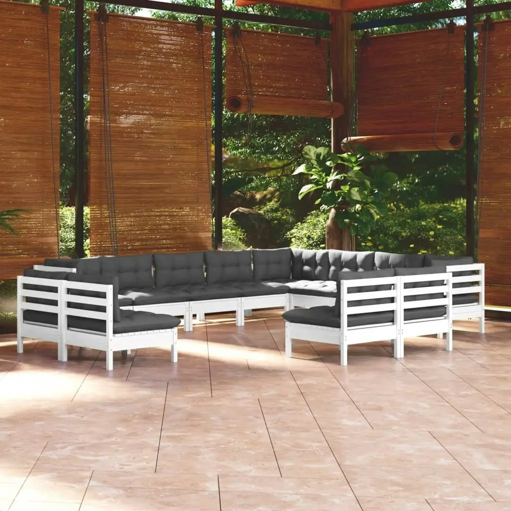 12 Piece Garden Lounge Set with Cushions White Solid Pinewood 3096876