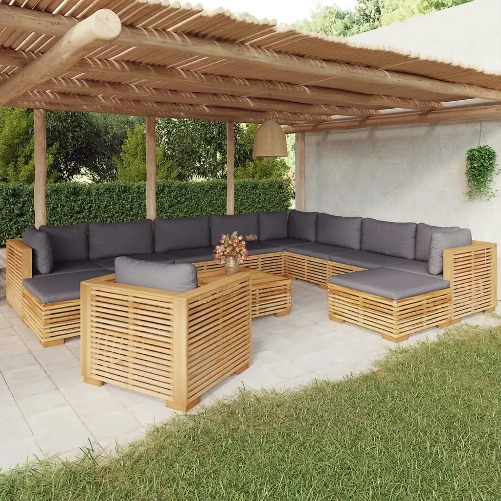 12 Piece Garden Lounge Set with Cushions Solid Teak Wood 3100886