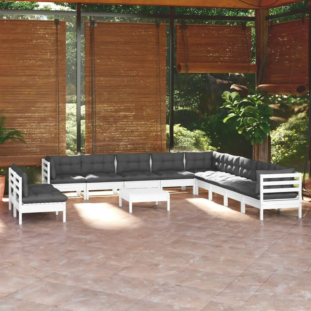 12 Piece Garden Lounge Set with Cushions White Solid Pinewood 3096858