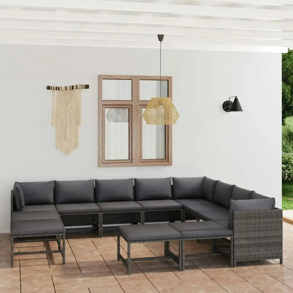 12 Piece Garden Lounge Set with Cushions Poly Rattan Grey 3059777