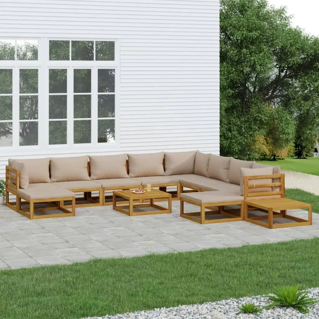 12 Piece Garden Lounge Set with Taupe Cushions Solid Wood 3155264