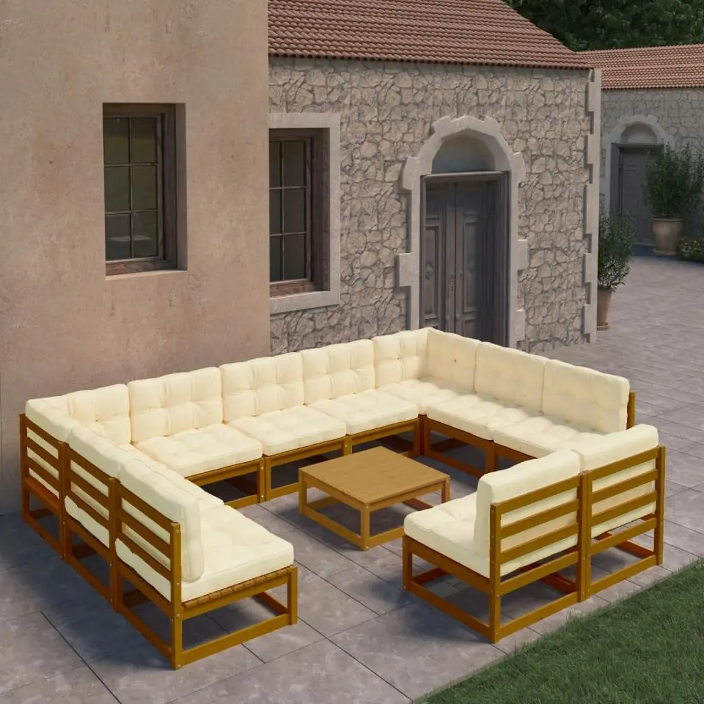 12 Piece Garden Lounge Set&Cushions Honey Brown Solid Pinewood 3077232