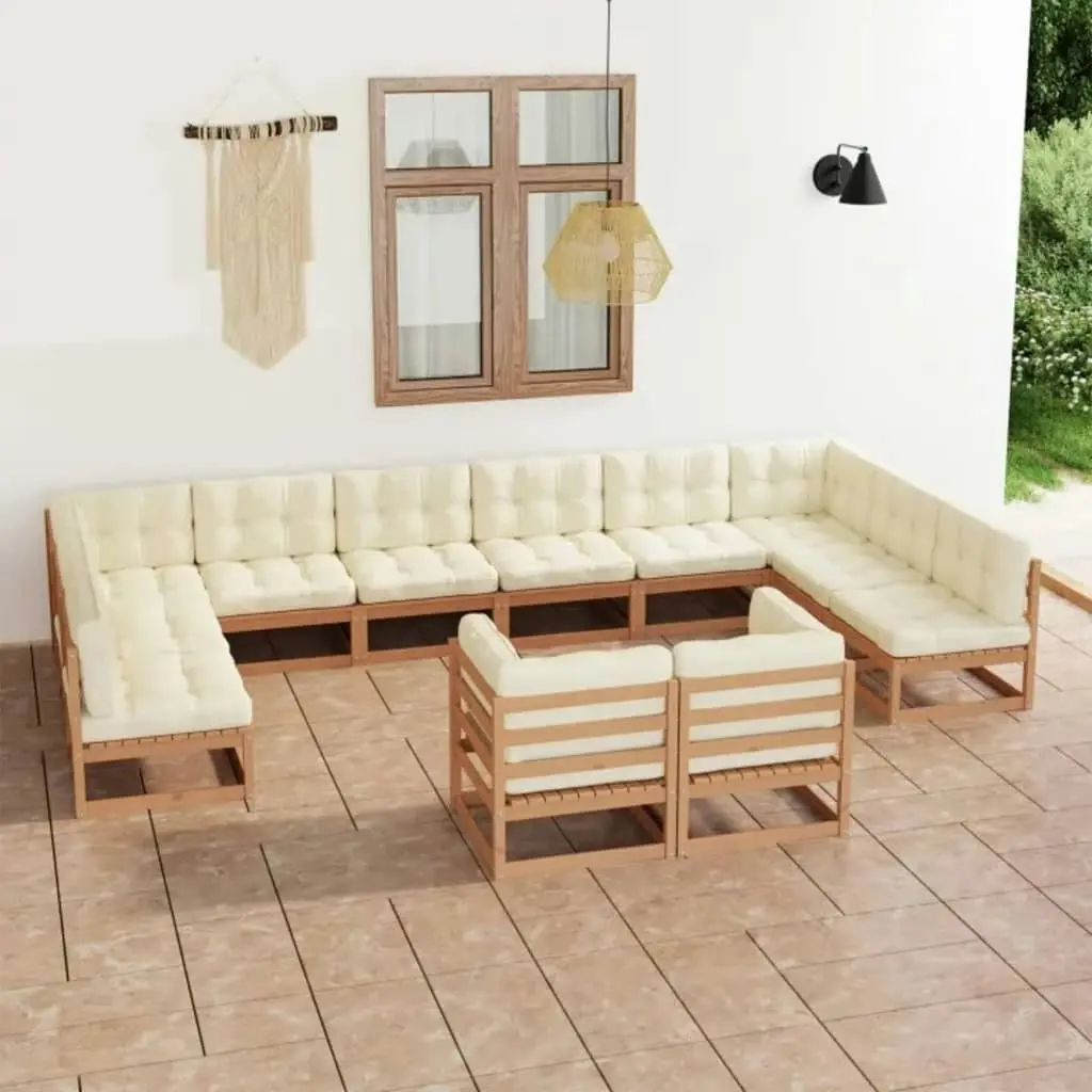 12 Piece Garden Lounge Set&Cushions Honey Brown Solid Pinewood 3077277