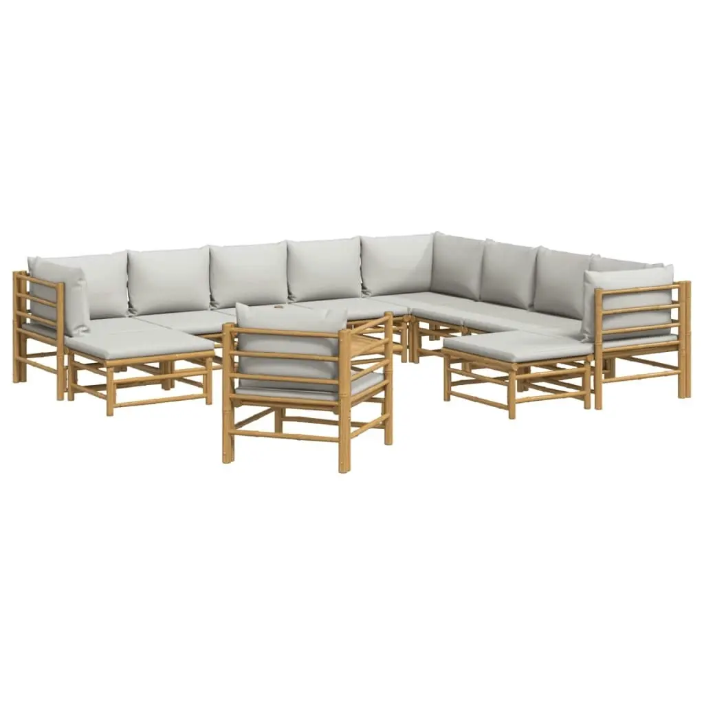 12 Piece Garden Lounge Set with Light Grey Cushions Bamboo 3155098