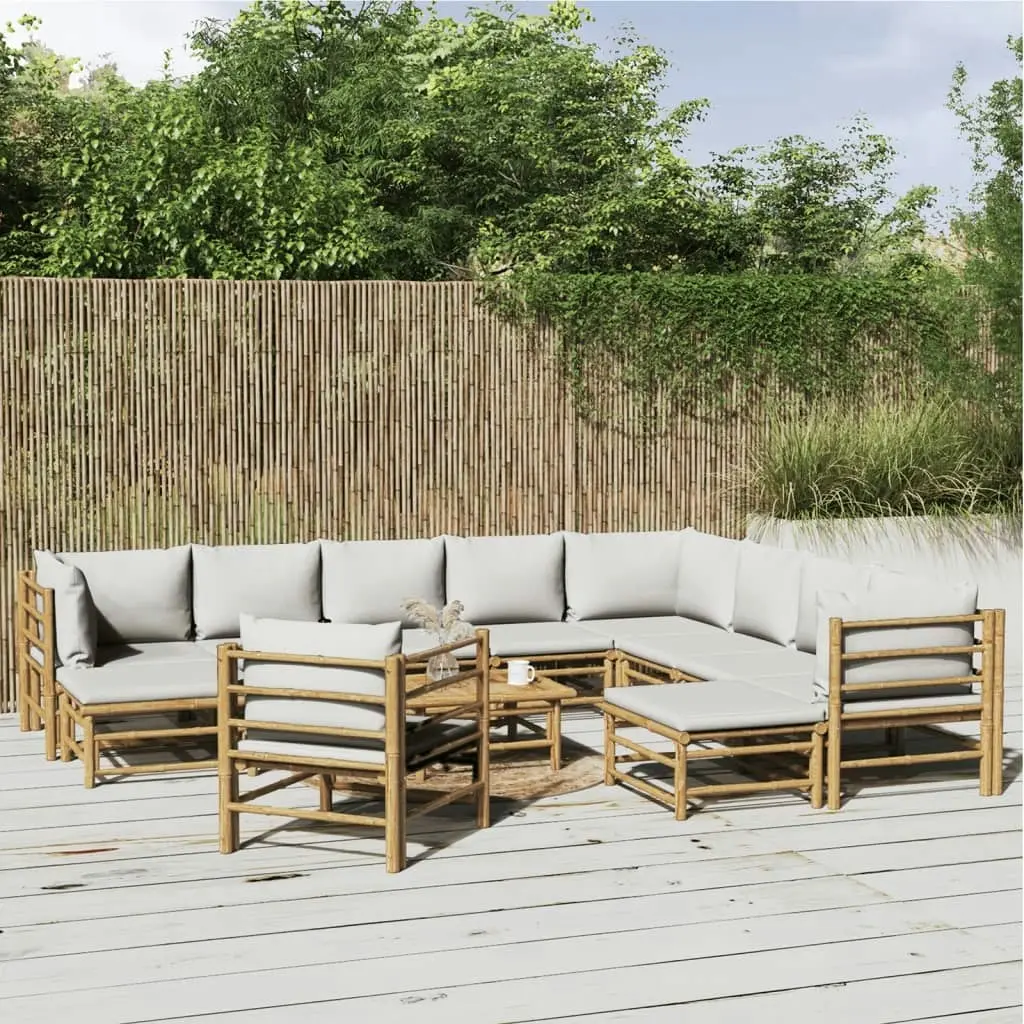 12 Piece Garden Lounge Set with Light Grey Cushions Bamboo 3155098