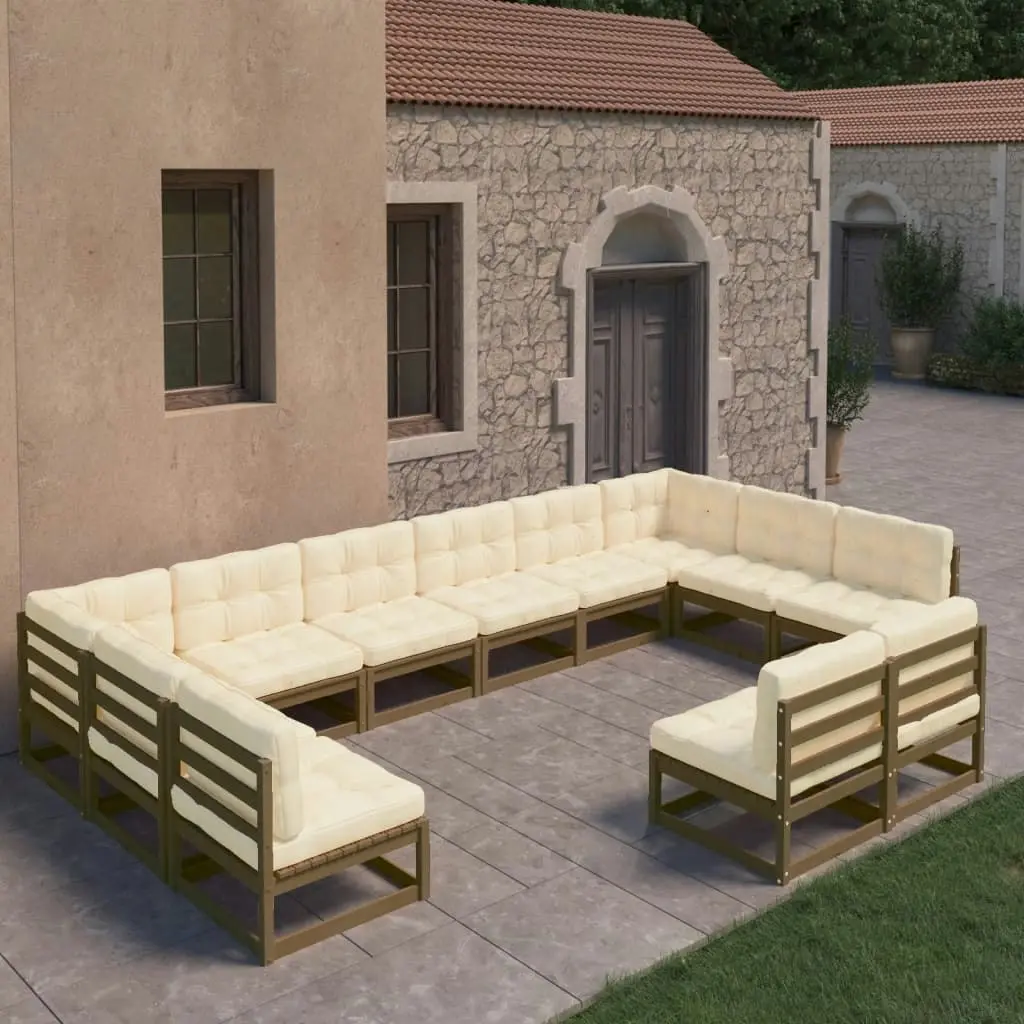 12 Piece Garden Lounge Set&Cushions Honey Brown Solid Pinewood 3077237