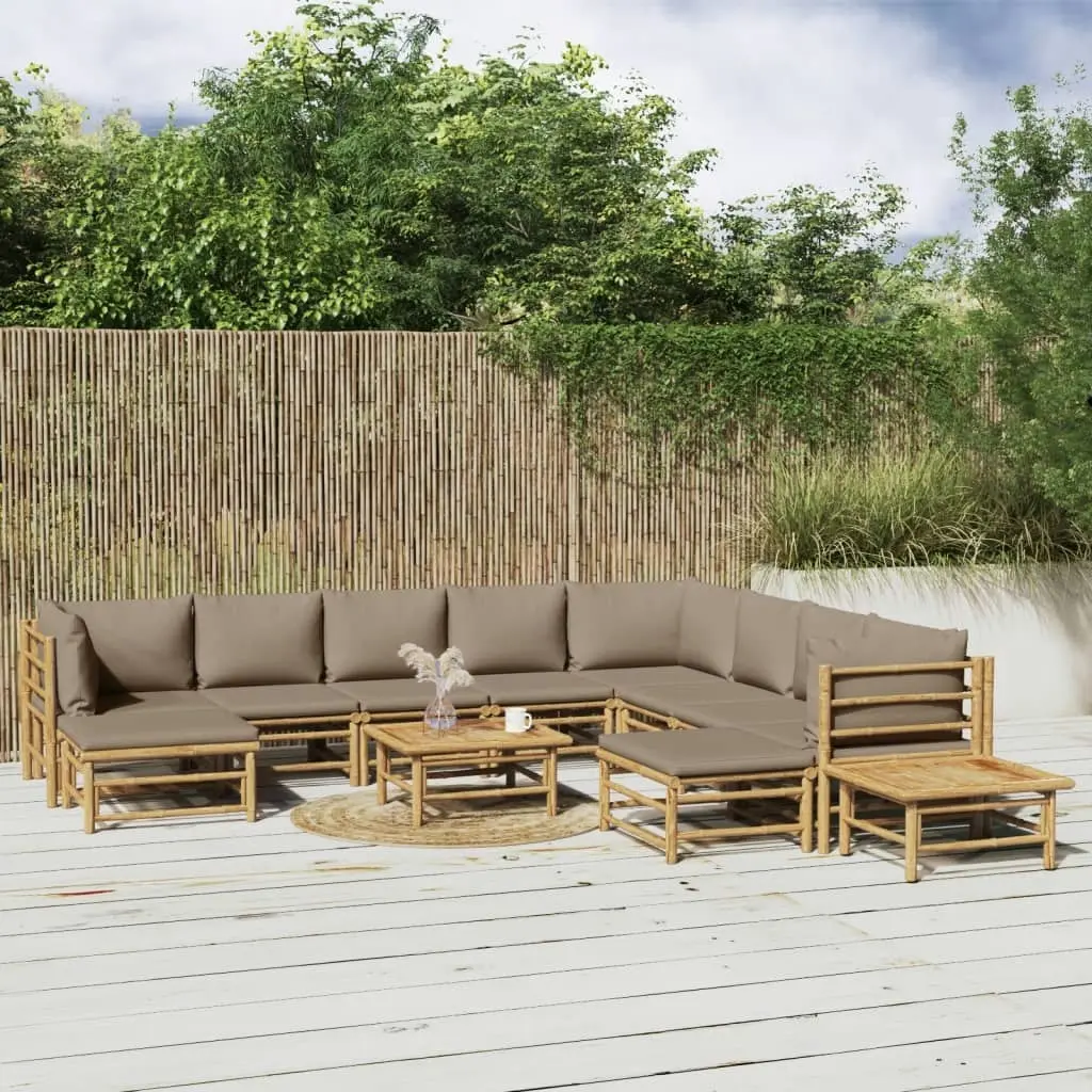 12 Piece Garden Lounge Set with Taupe Cushions  Bamboo 3155131