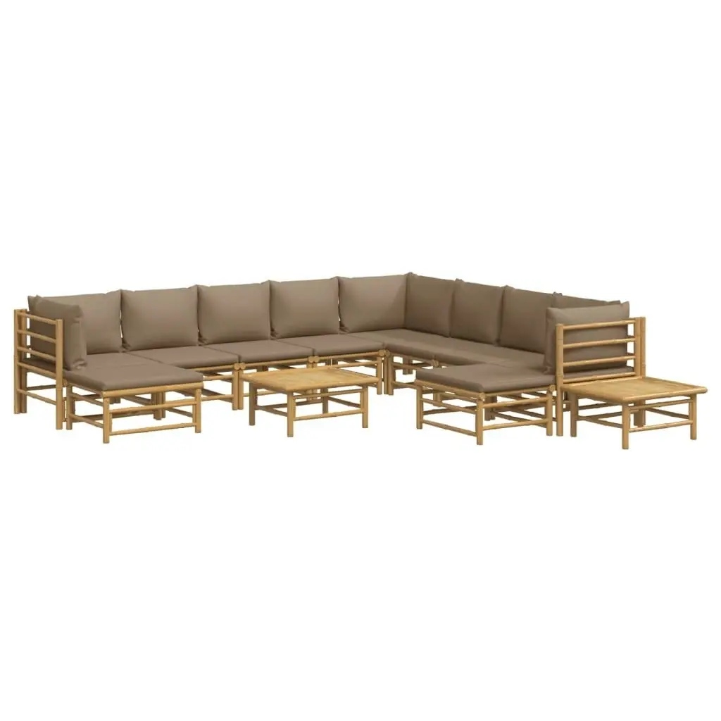 12 Piece Garden Lounge Set with Taupe Cushions  Bamboo 3155131