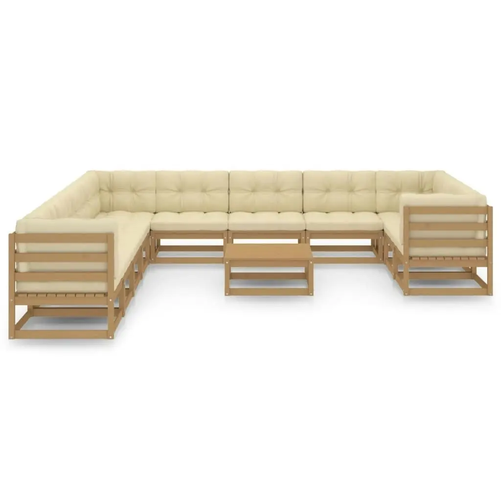 12 Piece Garden Lounge Set&Cushions Honey Brown Solid Pinewood 3077072