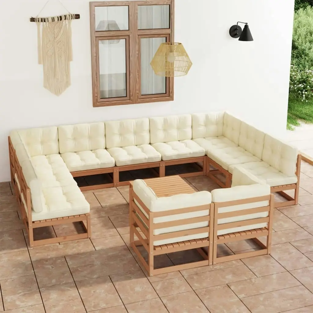 12 Piece Garden Lounge Set&Cushions Honey Brown Solid Pinewood 3077272