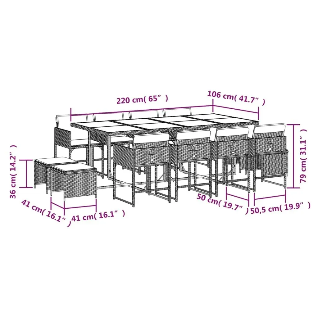 13 Piece Garden Dining Set with Cushions Beige Poly Rattan 3211348