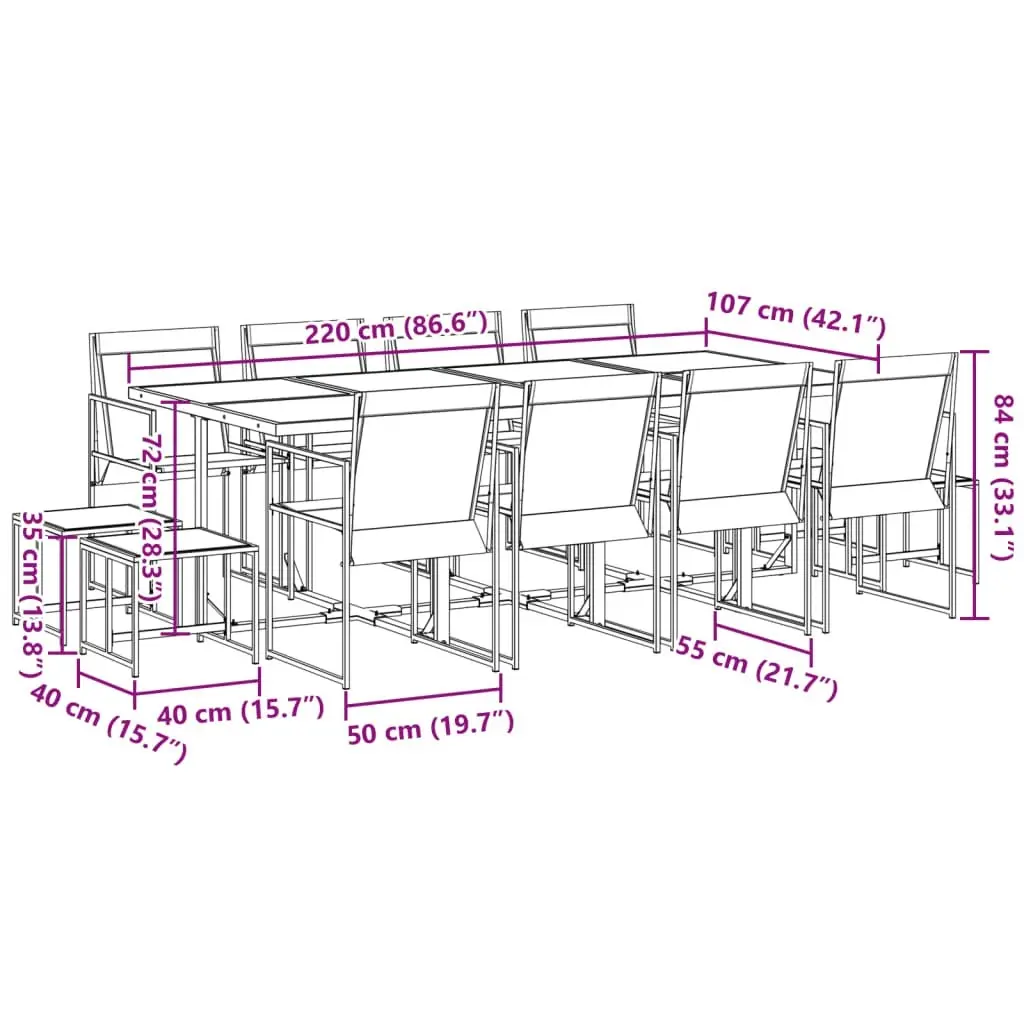 13 Piece Garden Dining Set Black Textilene 3295130