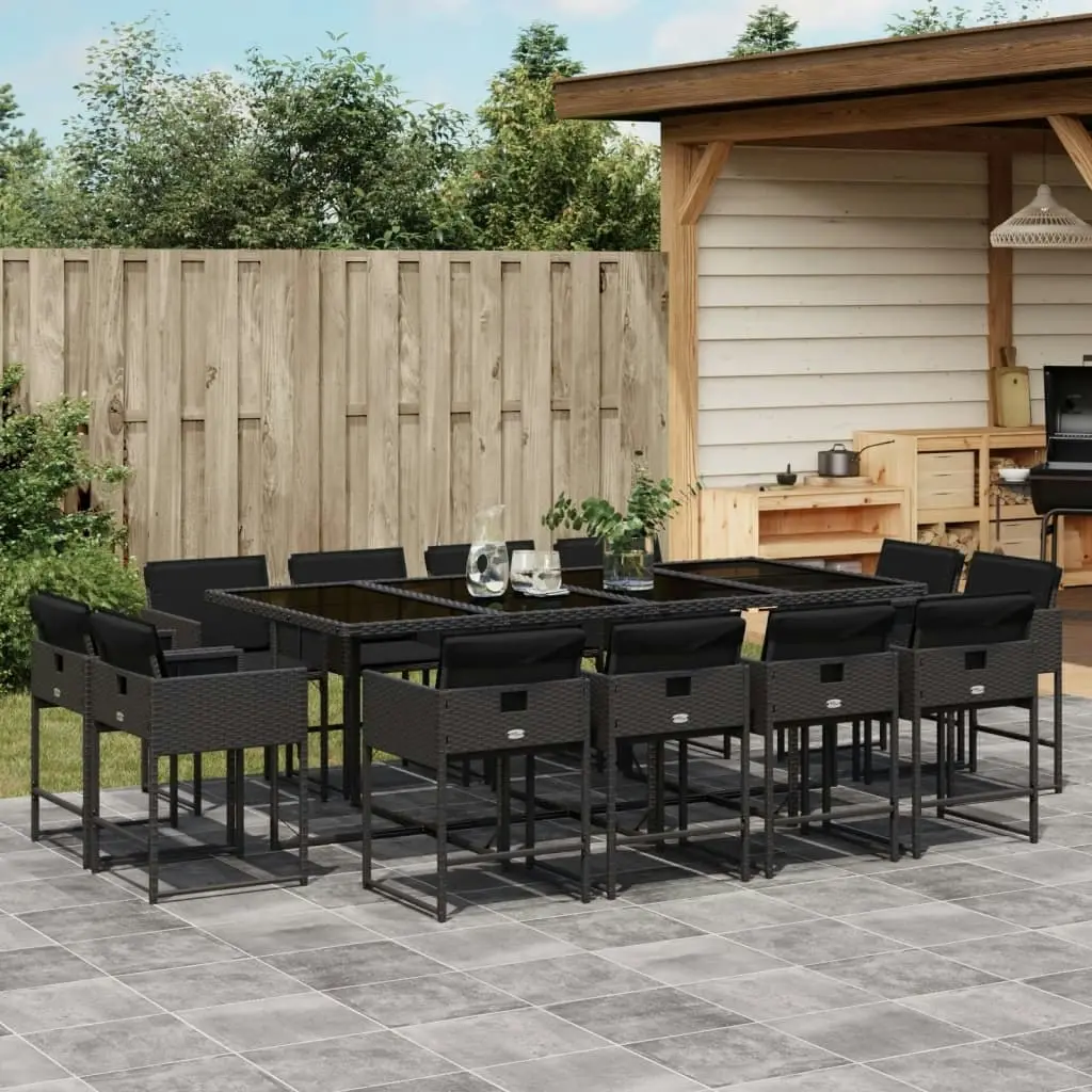 13 Piece Garden Dining Set with Cushions Black Poly Rattan 3211399