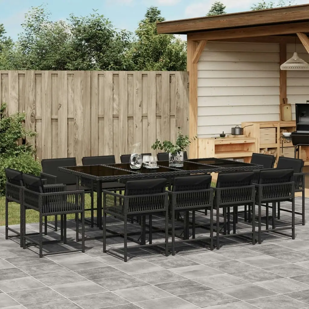 13 Piece Garden Dining Set with Cushions Black Poly Rattan 3211579