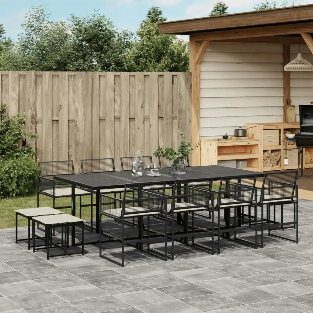 13 Piece Garden Dining Set with Cushions Black Poly Rattan 3295030