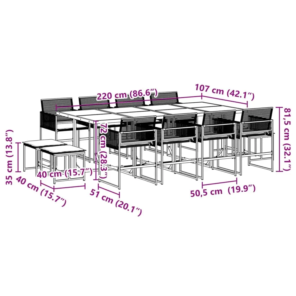 13 Piece Garden Dining Set with Cushions Black Poly Rattan 3295030