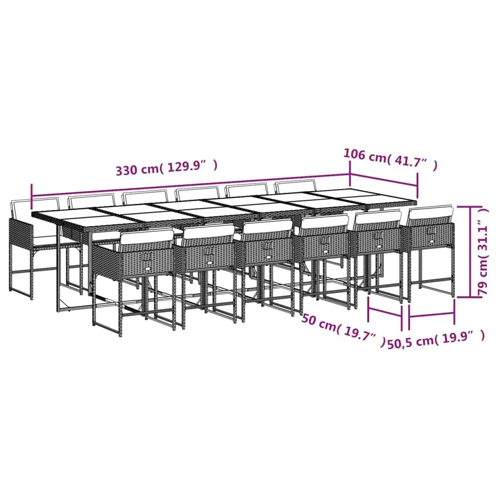 13 Piece Garden Dining Set with Cushions Black Poly Rattan 3211303